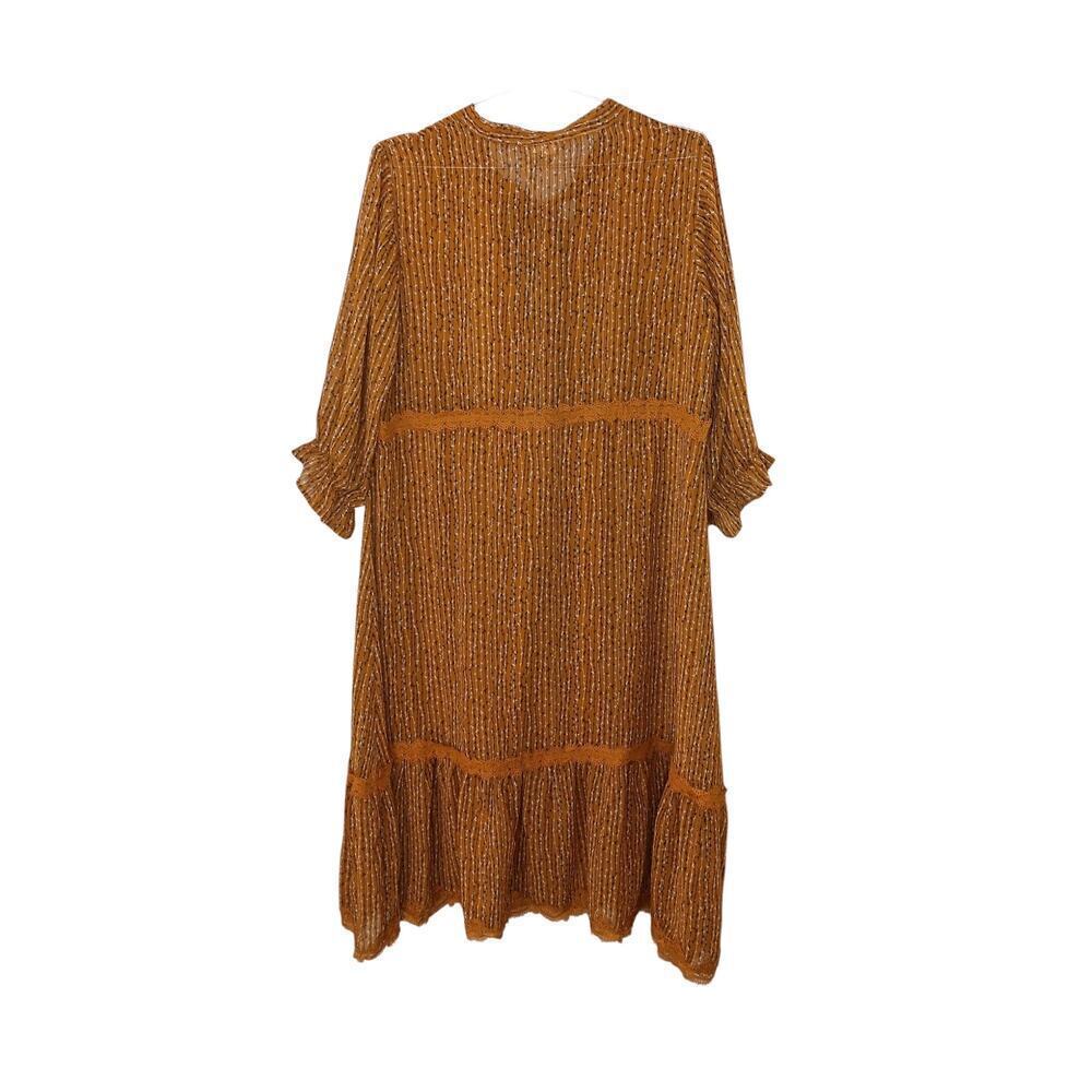 New POL Oversized Mustard Print Dress Women’s  Style Lace Trim Small - Picture 3 of 15